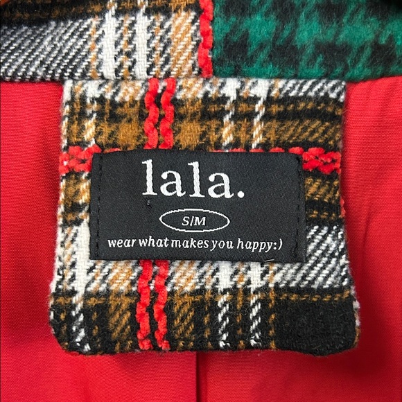 Dressed in LALA Plaid and Houndstooth Trench Coat - Red, Green, Black - Picture 6 of 14